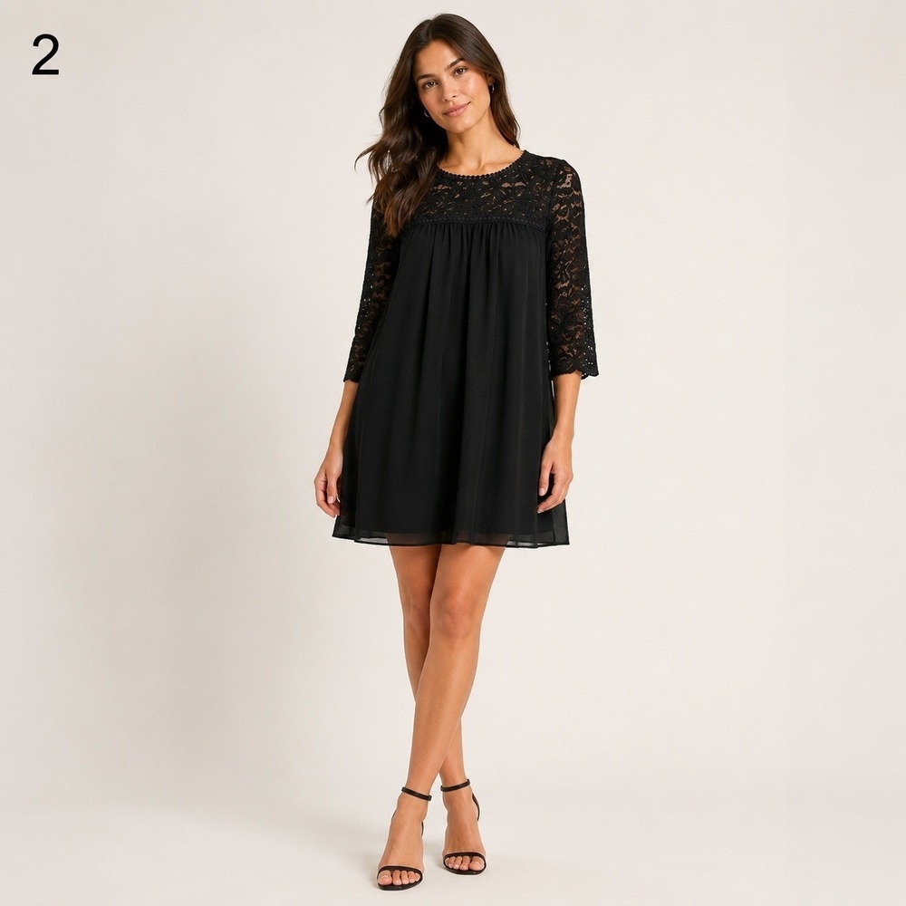 AUW‎ Babydoll Dress Womens Small Black Crochet Lace Upper Lined Polyester